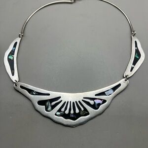 Elegant Sterling Silver Vintage Necklace with Abalone Inlay